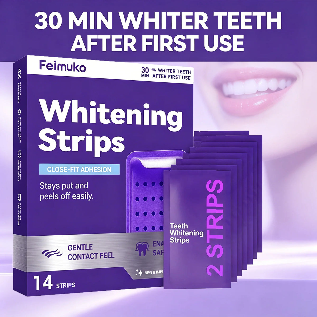 Purple Teeth Whitening Strips – Enamel Safe, Sensitive Teeth Teeth Whitening Strips QXL