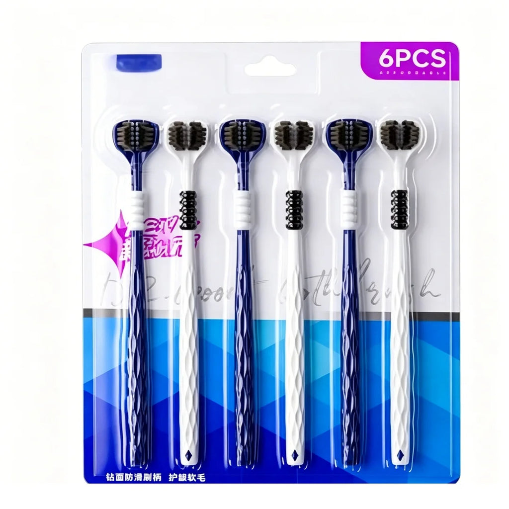 6-Pack 3D U-Shaped Three-Sided Soft Toothbrush for Adults Manual Toothbrush QXL 6pcs-pack