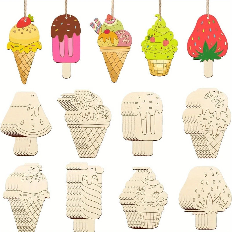Wooden Ice Cream Ornaments DIY Craft Set | 8/16/24 Pcs for Kids DIY Wood Craft Kit QXL 16PCS