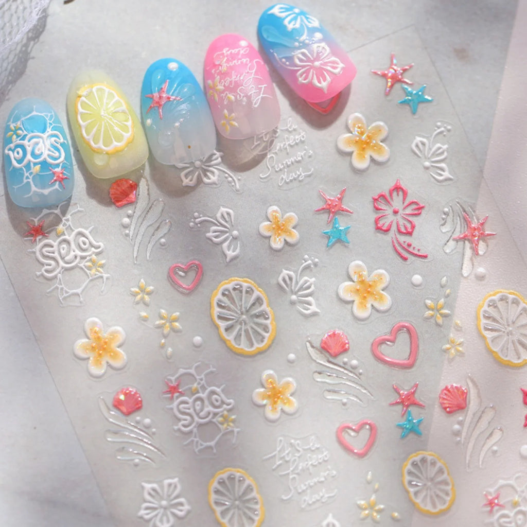 5D Beach Nail Stickers – Starfish Shell Coral Summer Designs Nail Art Stickers QXL