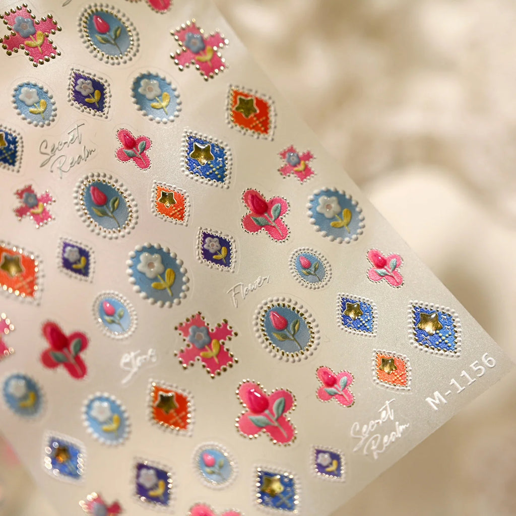 5D Floral Nail Stickers | Rose Tulip Gold Foil Vintage Decals Nail Art Stickers QXL