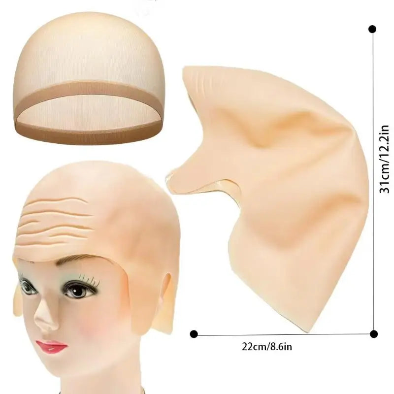 Realistic Latex Bald Cap Set | Halloween Cosplay Wig Cap Bald Cap Costume QXL