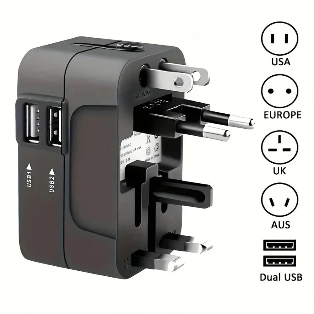 Universal Travel Adapter Dual USB | EU US UK AU Plug Converter Travel Power Adapter QXL