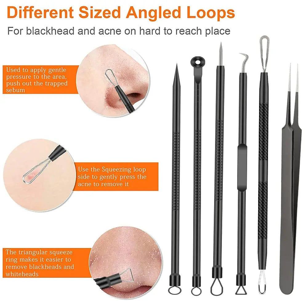 6-Piece Stainless Steel Blackhead Removal Tool Set Blackhead Extraction Kit QXL