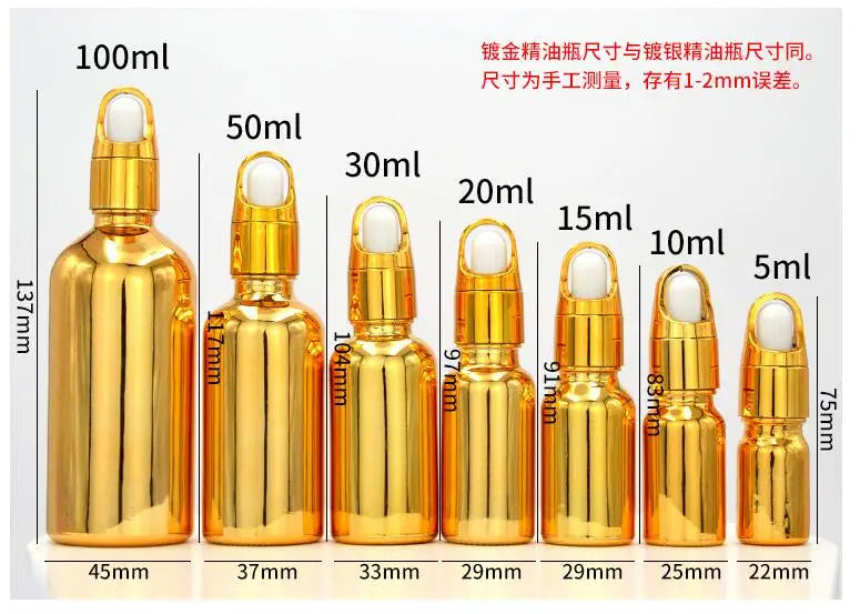 Gold Glass Dropper Bottles 5ml–100ml | Essential Oil & Travel Glass Dropper Bottle QXL