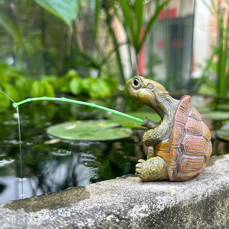Cute Rope Fishing Turtle Resin Garden Statue & Figurine Garden Figurine QXL