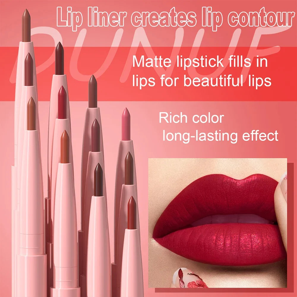 DUNUF Matte Lip Liner & Lipstick Set | 12 Colors Long-Lasting Lip Liner & Lipstick Set QXL