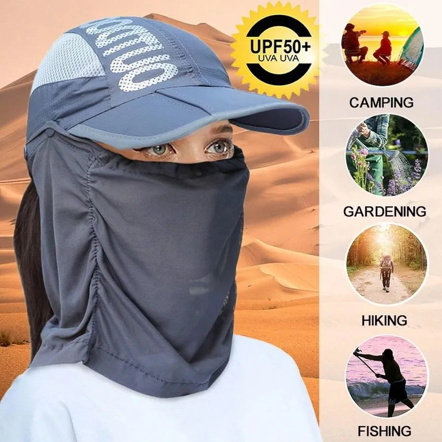 2-in-1 UV Sun Cap with Detachable Face & Neck Shield | Unisex UV Sun Hat QXL