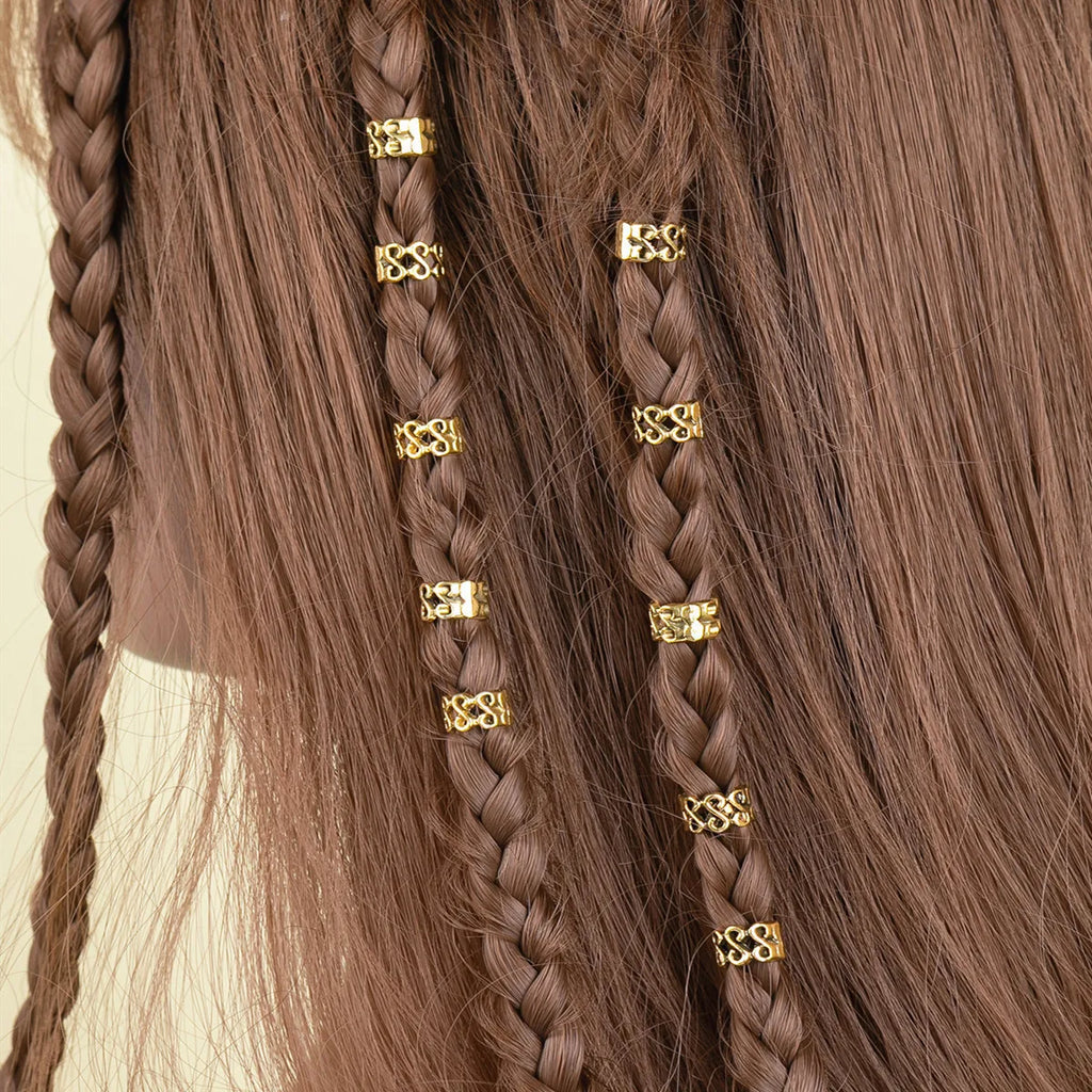 10-Pack Retro Gold Dreadlock Beads | Hair Braid Cuff Rings Hair Braid Beads QXL