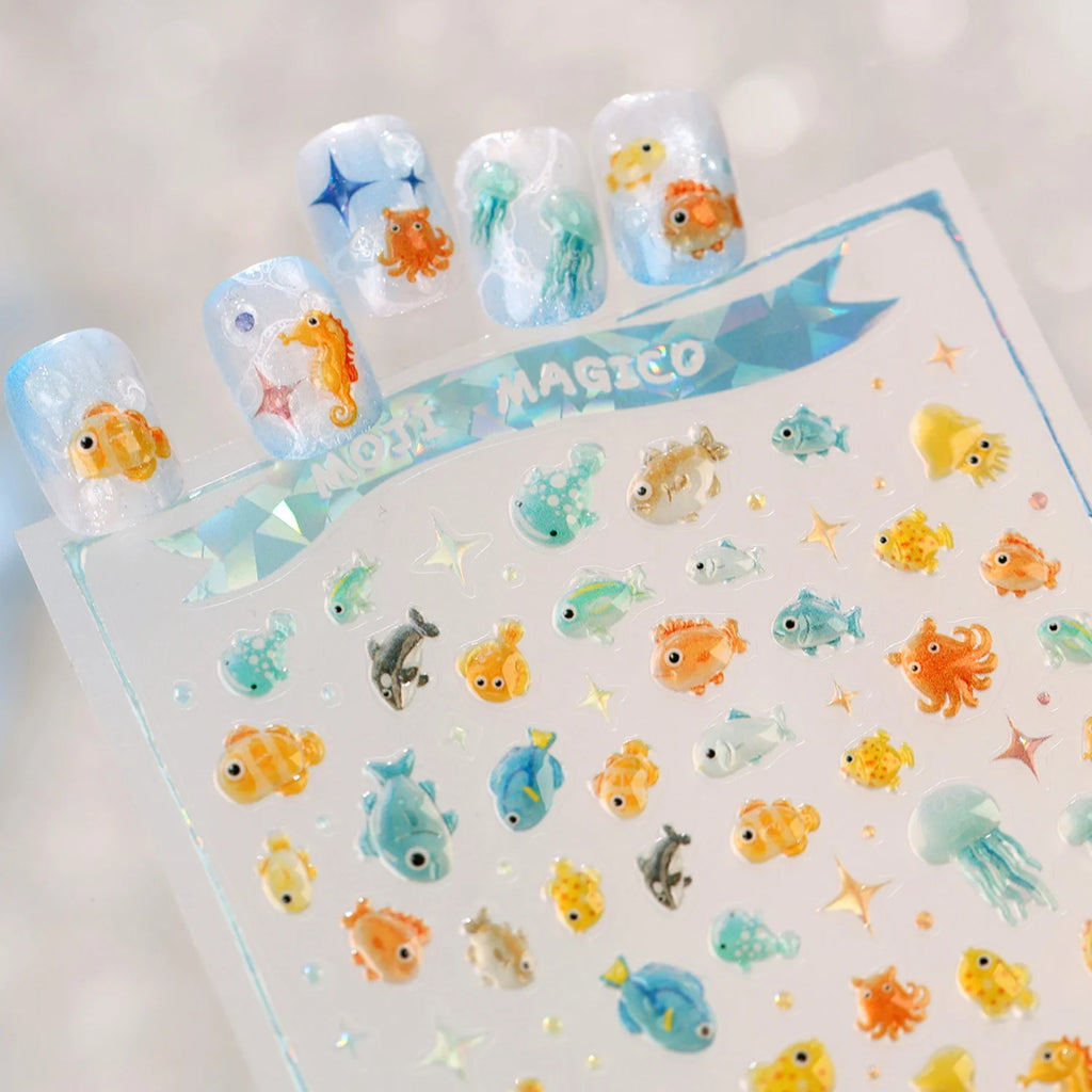 5D Underwater Nail Stickers | Ocean Fish Seahorse Decals Nail Art Stickers QXL