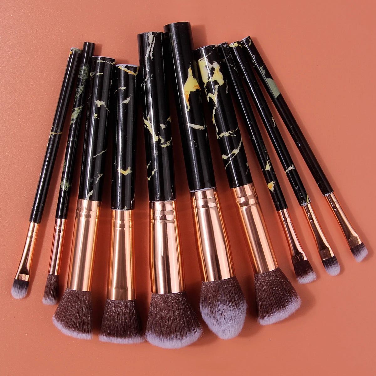 15-Pc Marble Makeup Brush Set with Sponge & Powder Puff Makeup Brush Set QXL