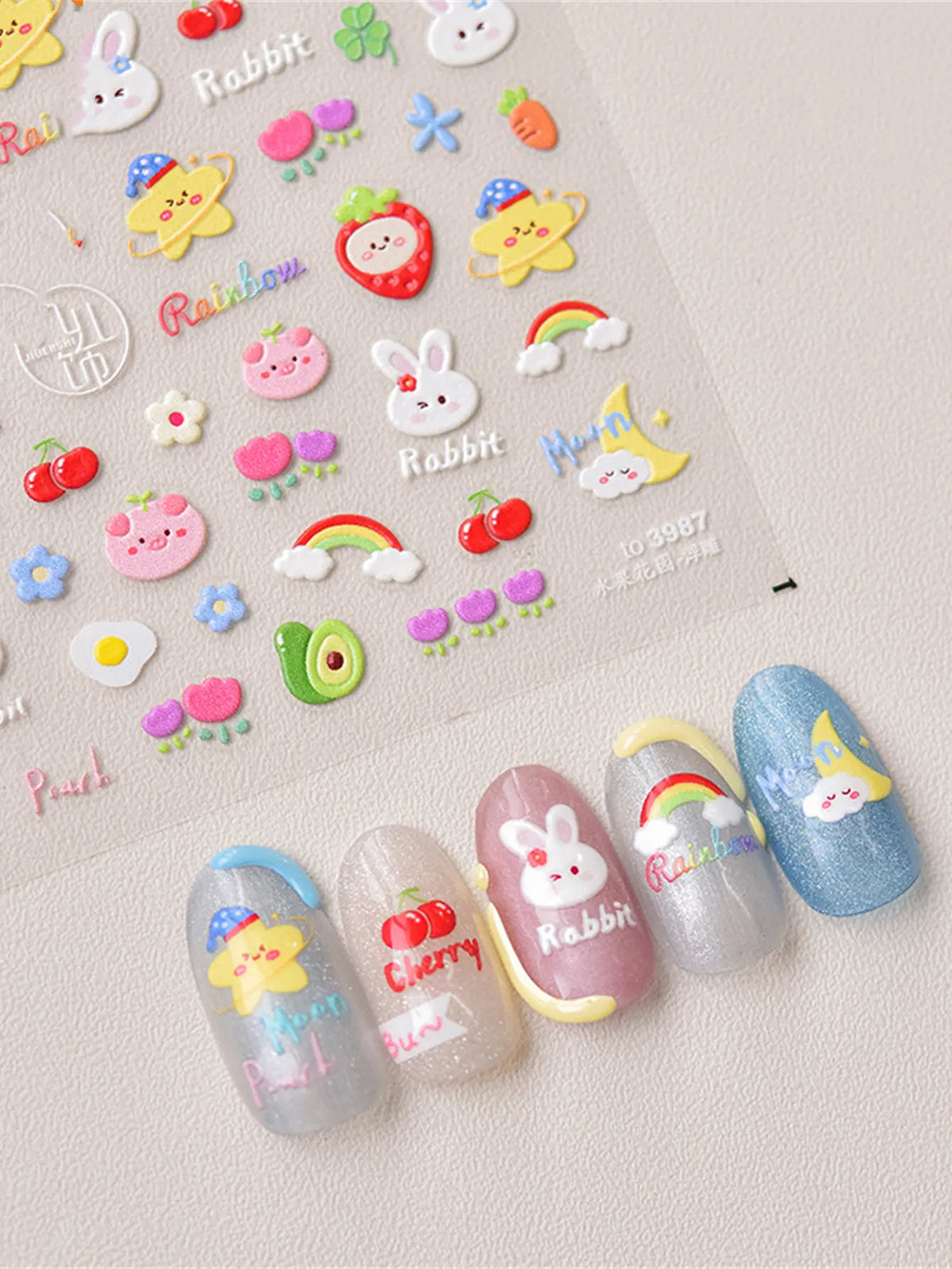 5D Embossed Kawaii Graffiti Nail Art Stickers | Self-Adhesive Nail Art Stickers QXL
