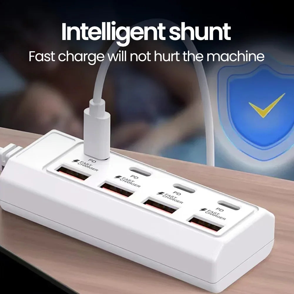 8-in-1 USB Charging Station 25W PD Multi-Port Desktop Hub Multi-Port USB Charger QXL