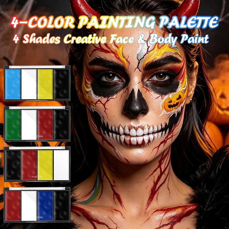 VERONNI 4-Color Face & Body Paint Kit with Brush & Stencils Face & Body Paint QXL