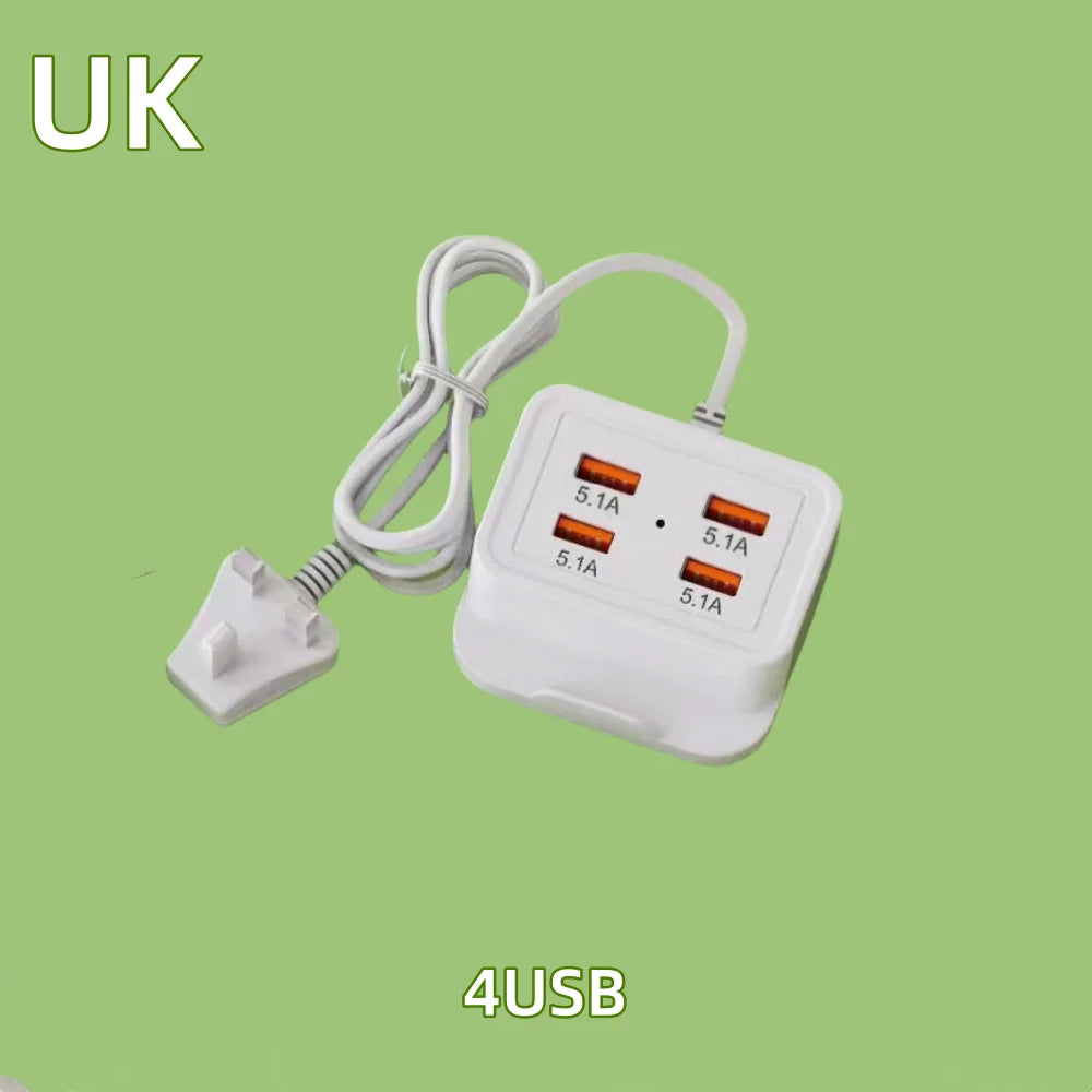 5.1A USB-C 4-Port Fast Charger Power Strip with Phone Stand USB-C Multi-Port Charger QXL UK Plug 4USB