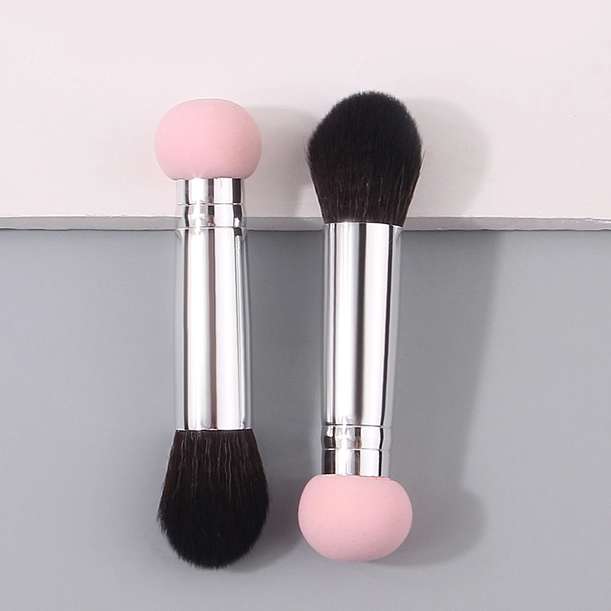 2-Pack Double-Ended Makeup Brushes | Foundation & Blush Set Makeup Brush Set QXL Silver