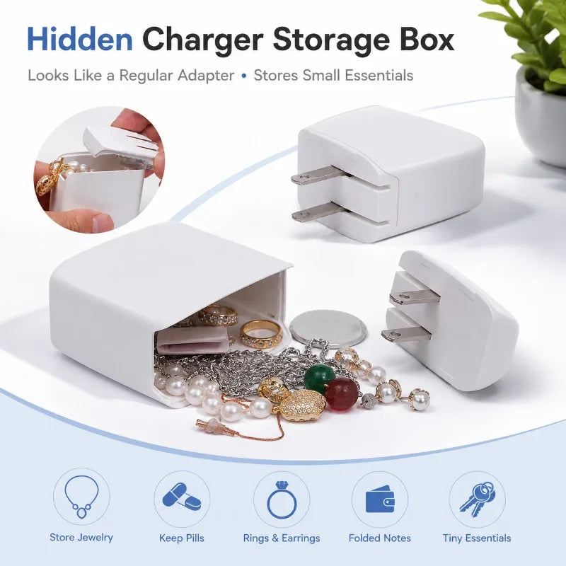 Charger-Style Hidden Storage Box | Mini Organizer – White Hidden Storage Box QXL