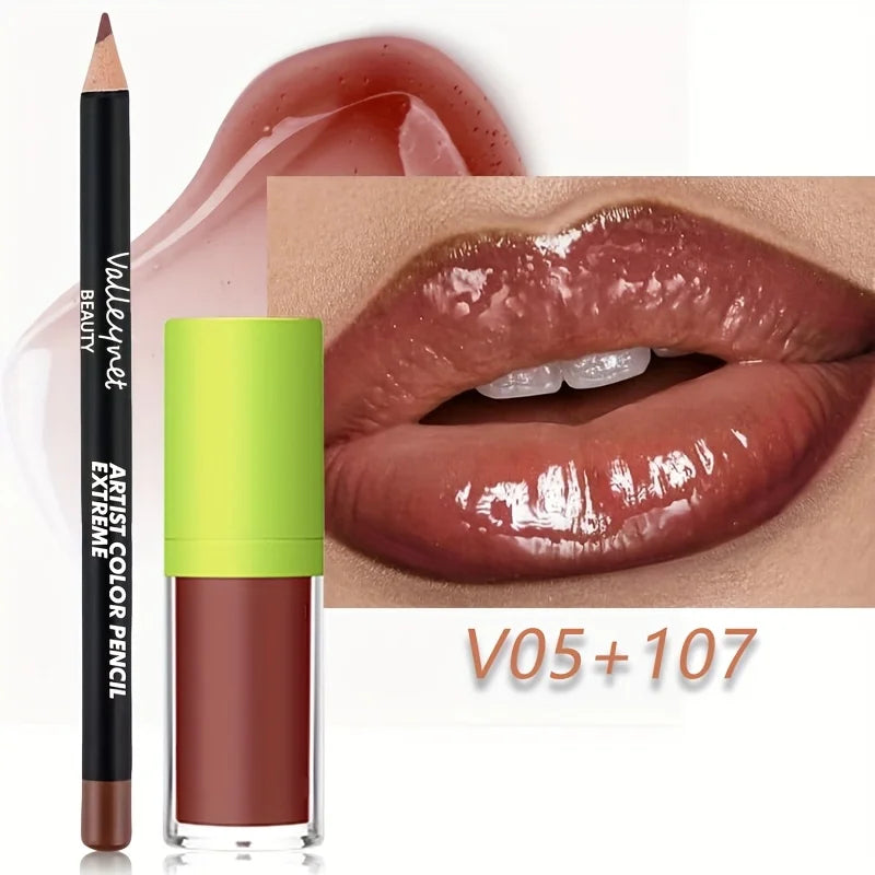Lip Gloss & Liner Set | Nude Tinted Glow Oil Lip Kit Lip Gloss & Liner Set QXL V05107
