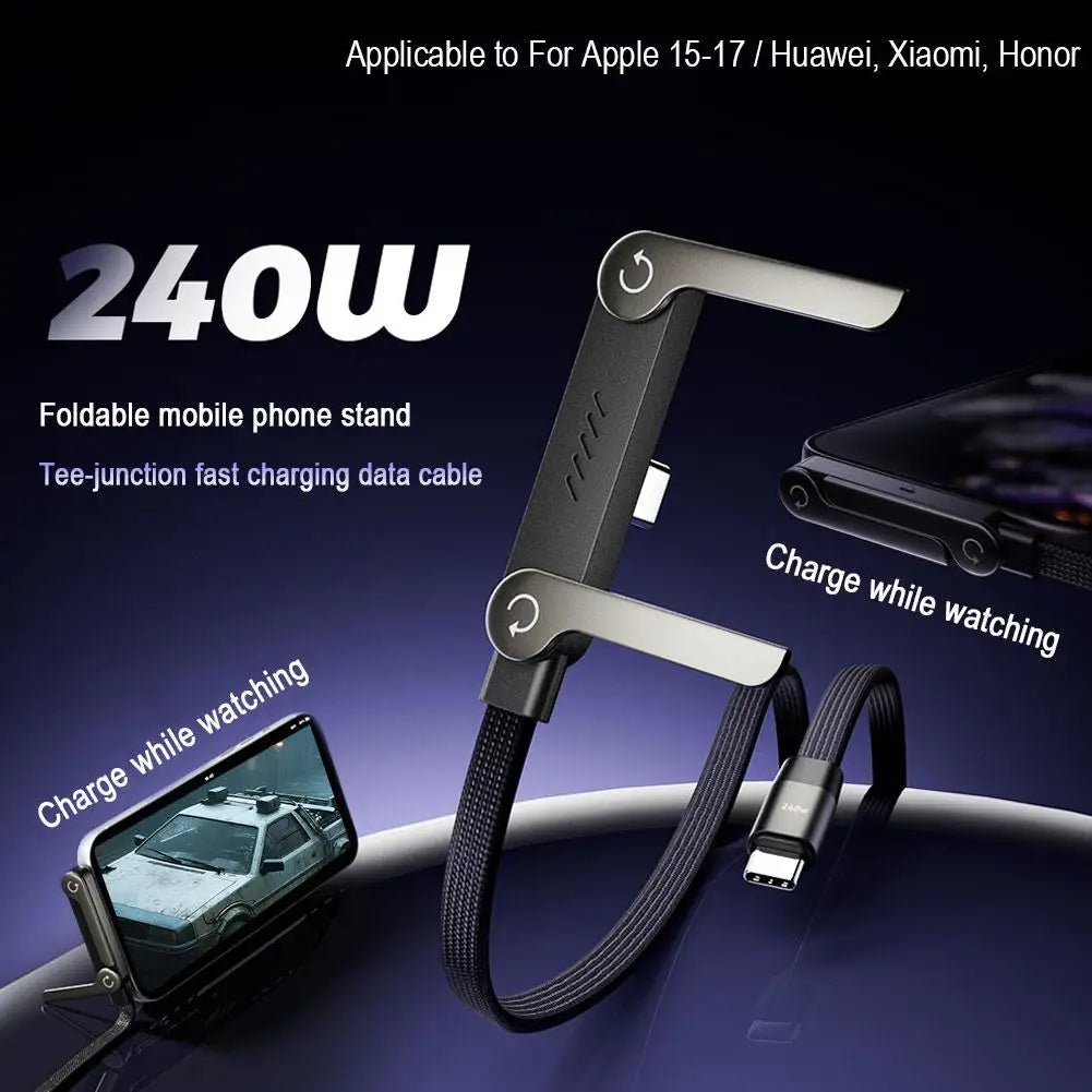 240W USB-C Fast Charging Cable with 360° Folding Phone Holder Charging Cable Holder QXL