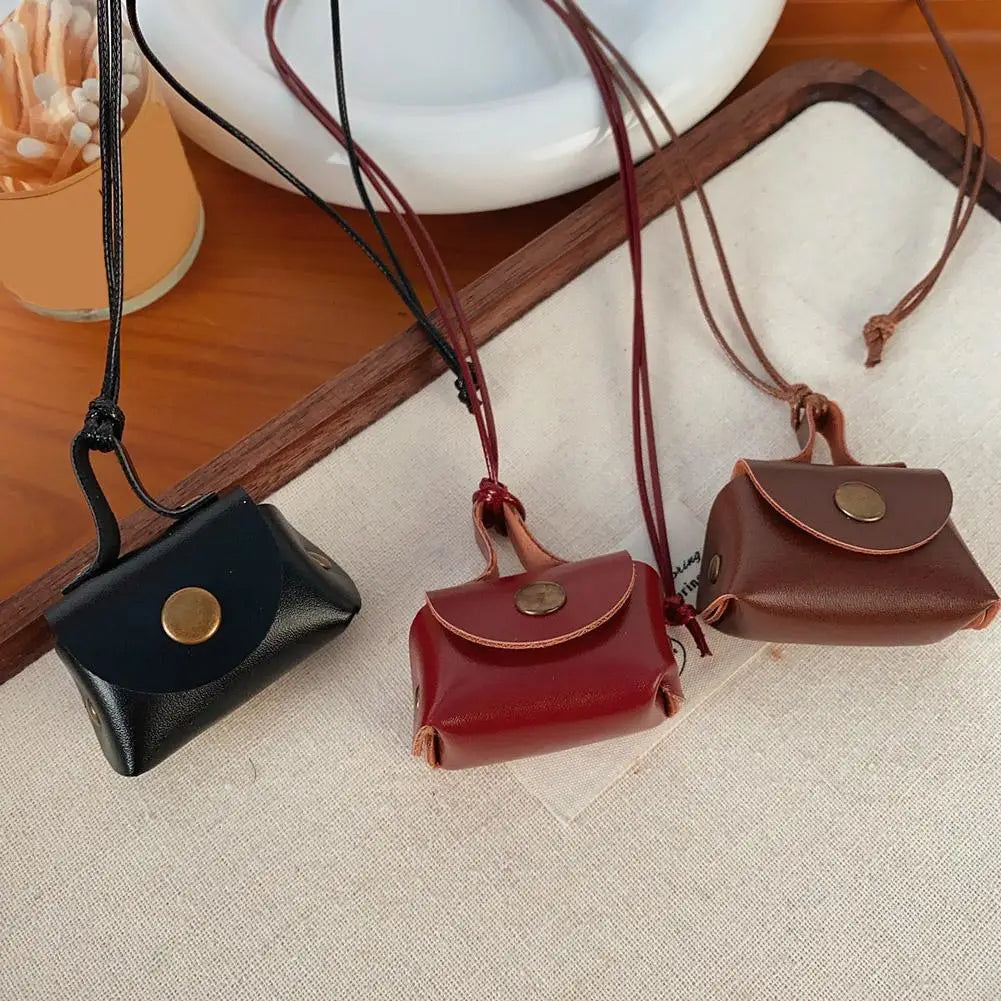 Vintage Mini Leather Coin Purse Pendant Necklace Adjustable Pendant Necklace QXL