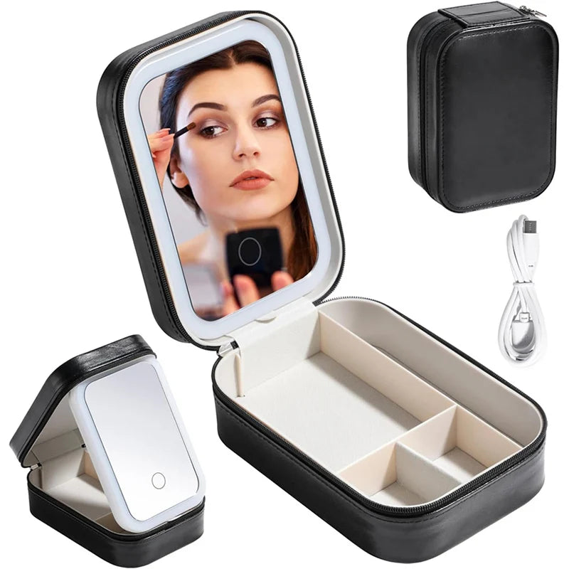 LED Makeup Storage Box with Lighted Mirror | Portable Case Makeup Storage Case QXL