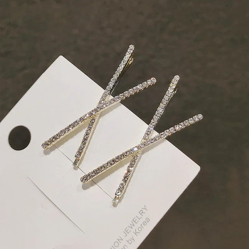 2-Pack Rhinestone Cross Hair Clips | Crystal Bridal Barrettes Crystal Hair Clips QXL