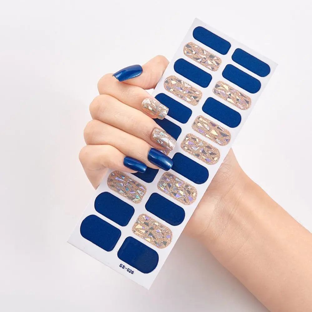 Blue Diamond Glitter Full Cover Nail Stickers – 22 Tips Nail Art Stickers QXL
