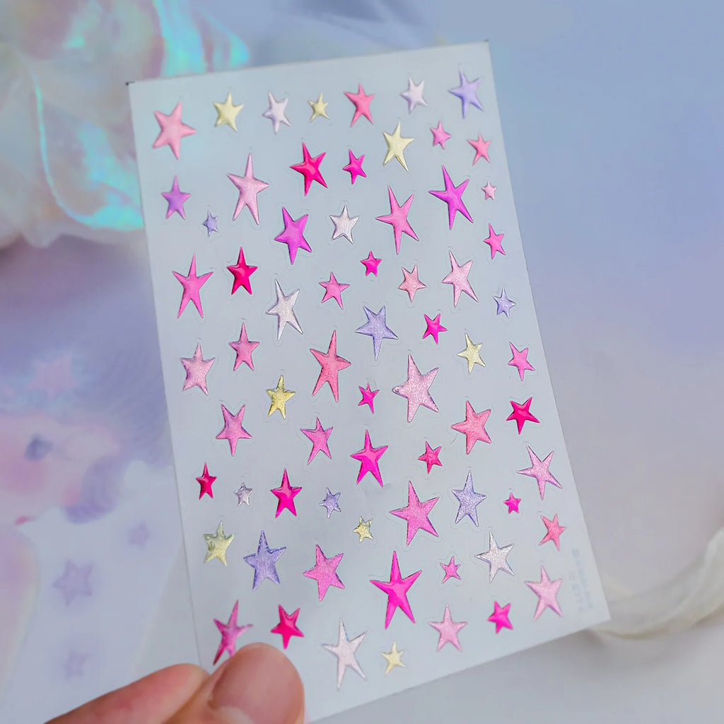 Kawaii Glitter Jelly Star Nail Stickers – Gradient Self-Adhesive Nail Art Stickers QXL