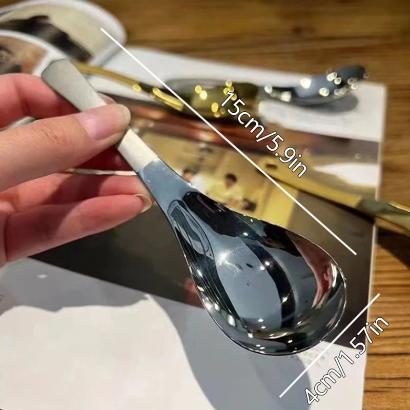 Mirror Polished Stainless Steel Soup & Coffee Spoon | Gold Silver Flatware Spoon QXL