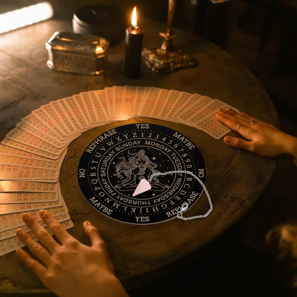 Wooden Pendulum Board Set & Rose Quartz Crystal Pendulum Divination Board Set QXL