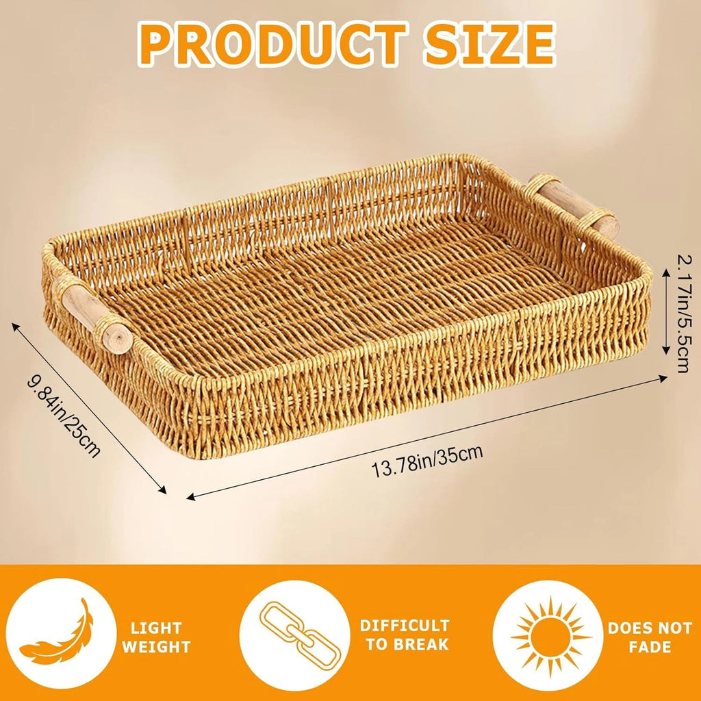 Rectangular Rattan Wicker Tray | Fruit, Food & Home Decor Wicker Serving Tray QXL
