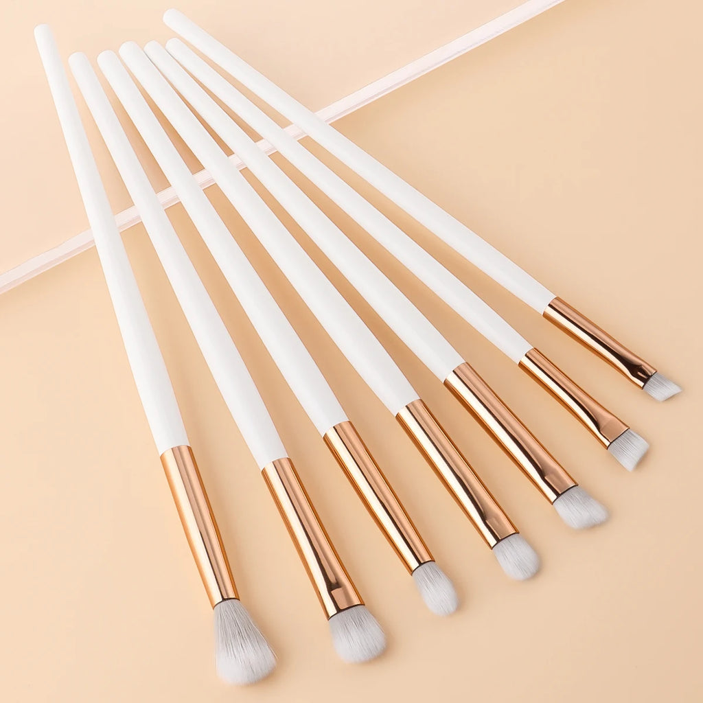 7-Pc Rose Gold Eye Makeup Brush Set | White Wood Handle Eye Makeup Brush Set QXL