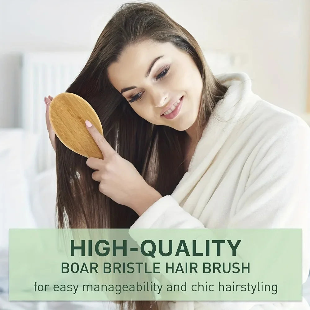 Boar Bristle Bamboo Paddle Hair Brush | Detangle & Scalp Massage Paddle Hair Brush QXL
