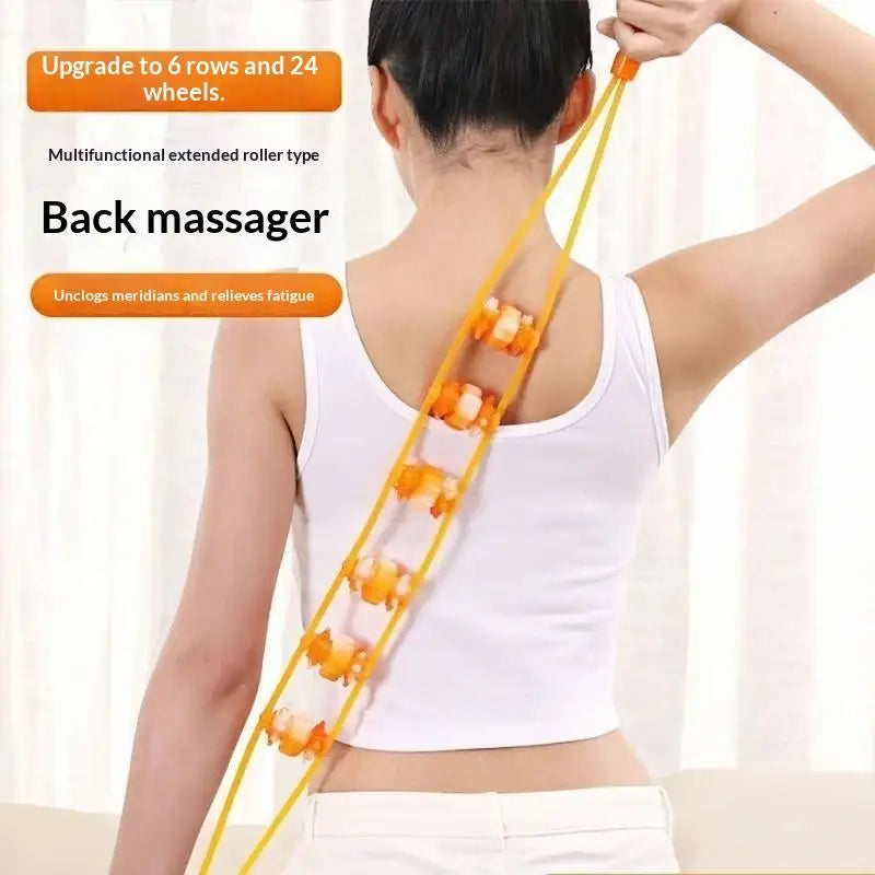 Pull-Back Roller Massager Strap | Portable Back & Neck Tool Handheld Massage Roller QXL