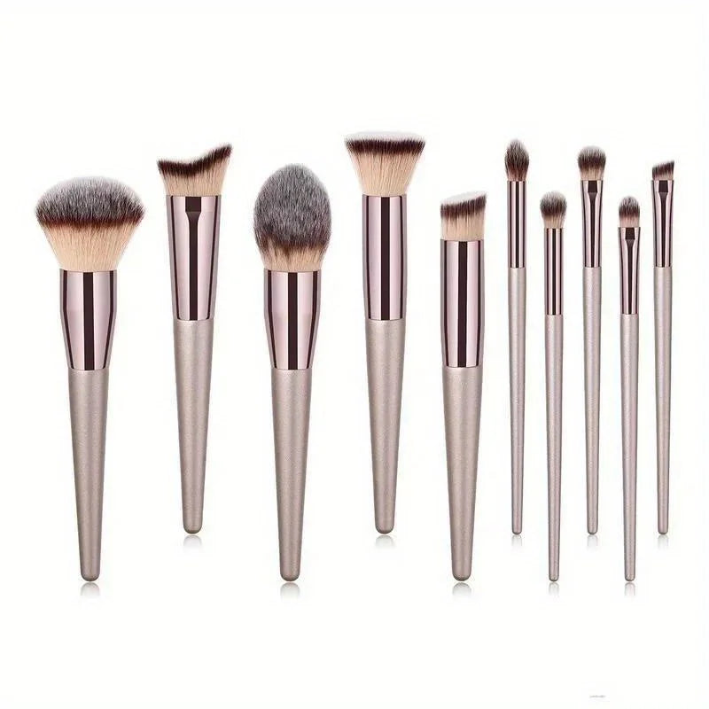 10-Pc Champagne Gold Makeup Brush Set | Foundation & Eye Kit Makeup Brush Set QXL