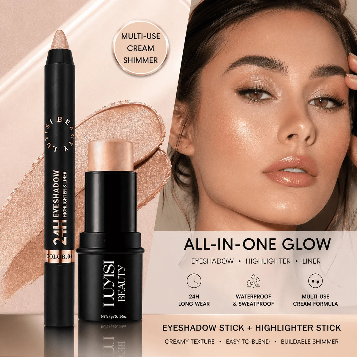 Metallic Eyeshadow Pen & Highlighter Stick Set | Shimmer Duo Eyeshadow & Highlighter Set QXL