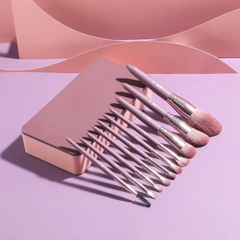 Purple 10-Piece Makeup Brush Set with Mirror Box | Portable Makeup Brush Set QXL