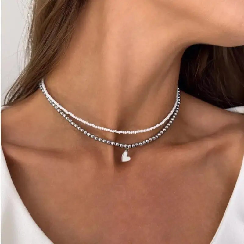 Heart Pendant Choker Necklace | Multilayer Chain for Women Choker Necklace QXL