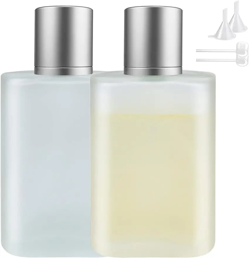 2-Pack Refillable Frosted Glass Perfume Atomizer Bottles + Funnel Perfume Atomizer Bottle QXL 30ml 2pc Matte silver lid