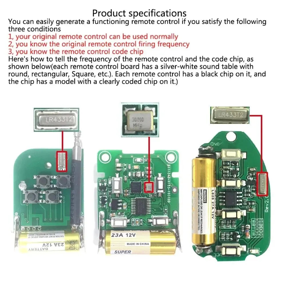 433MHz 4-Key Copy Clone Garage Door RF Remote Transmitter RF Remote Transmitter QXL