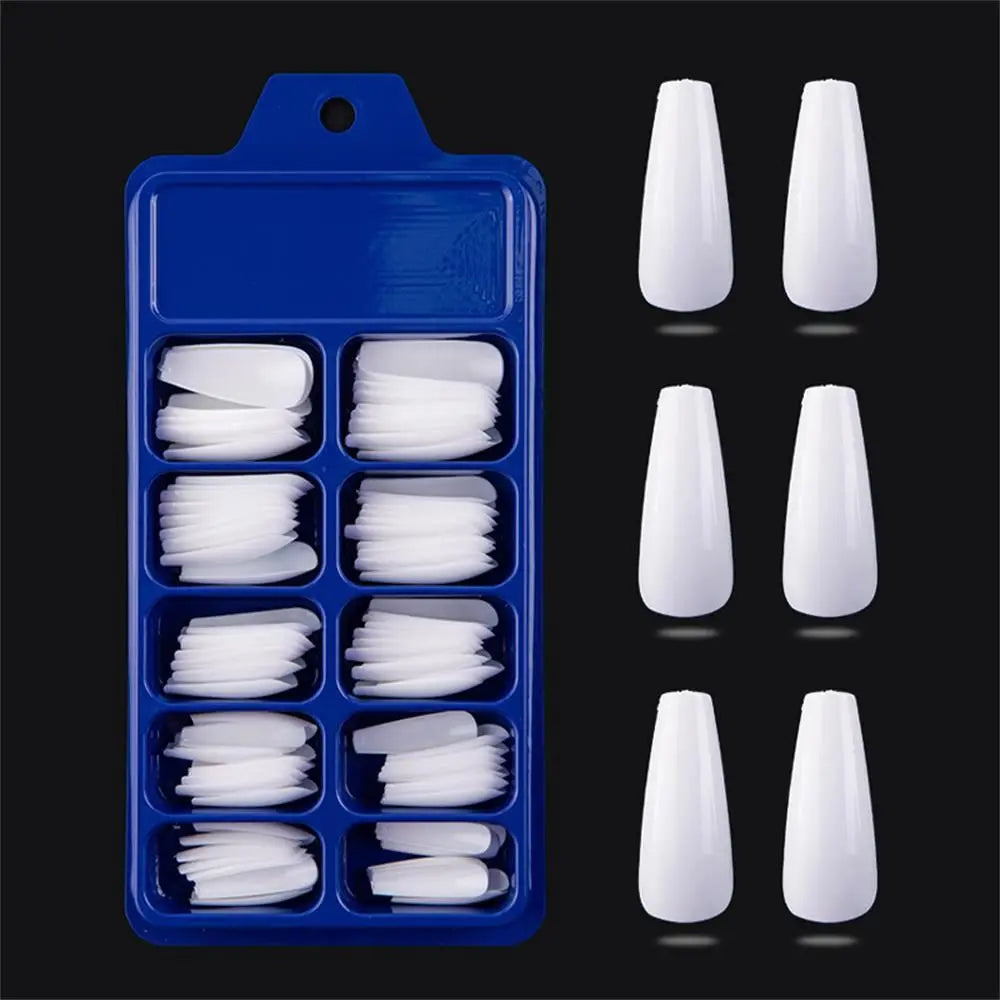 100-Pack Coffin False Nail Tips | Long Ballerina Full Cover False Nail Tips QXL