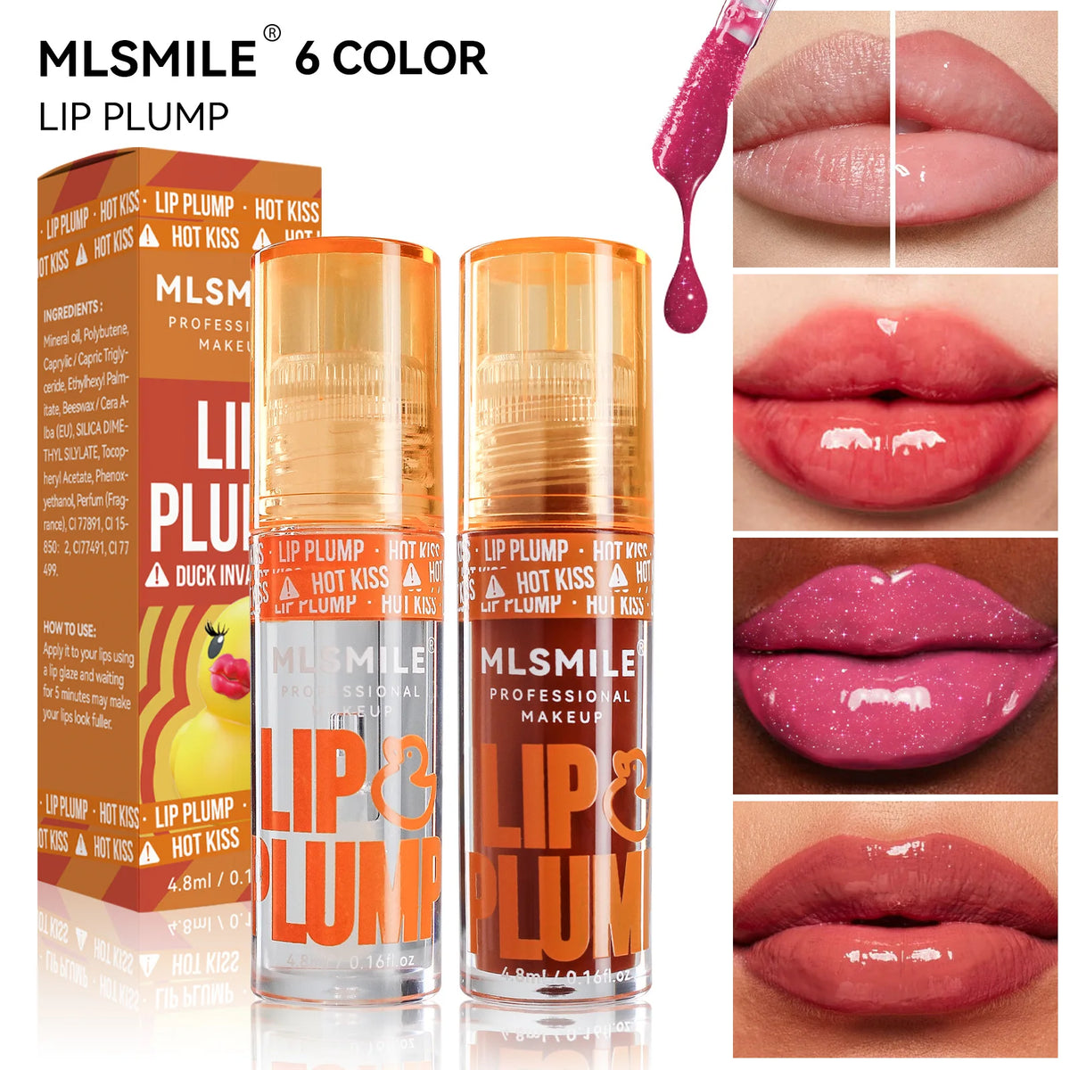 MLSMILE Duck Lip Plumping Oil Gloss | Mirror Shine 6 Shades Plumping Lip Oil Gloss QXL