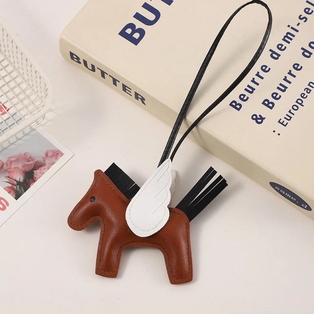 PU Leather Winged Horse Bag Charm | Pony Keychain Pendant Bag Charm Keychain QXL D