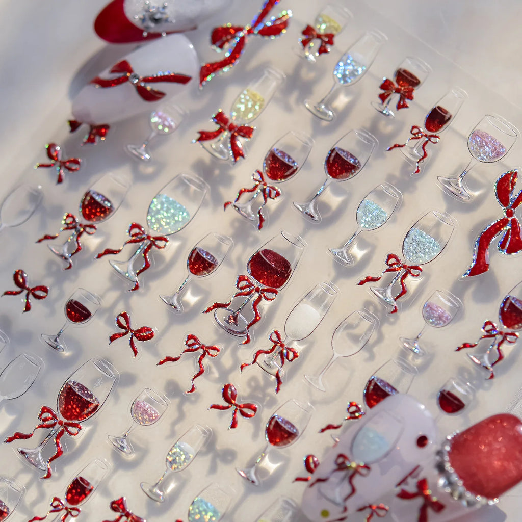 5D Bow Tie Butterfly Nail Art Stickers | Pearl Rhinestone Decals Nail Art Stickers QXL