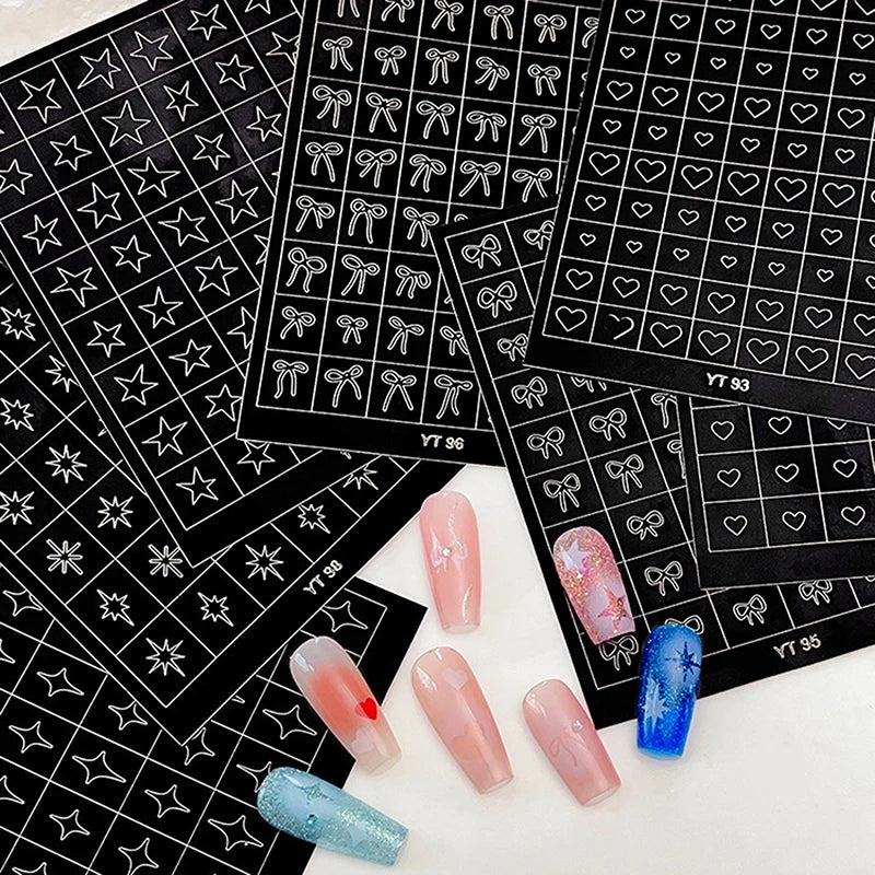 Airbrush Nail Stencils – Hearts, Bows & Stars Hollow Templates Nail Art Stencils QXL