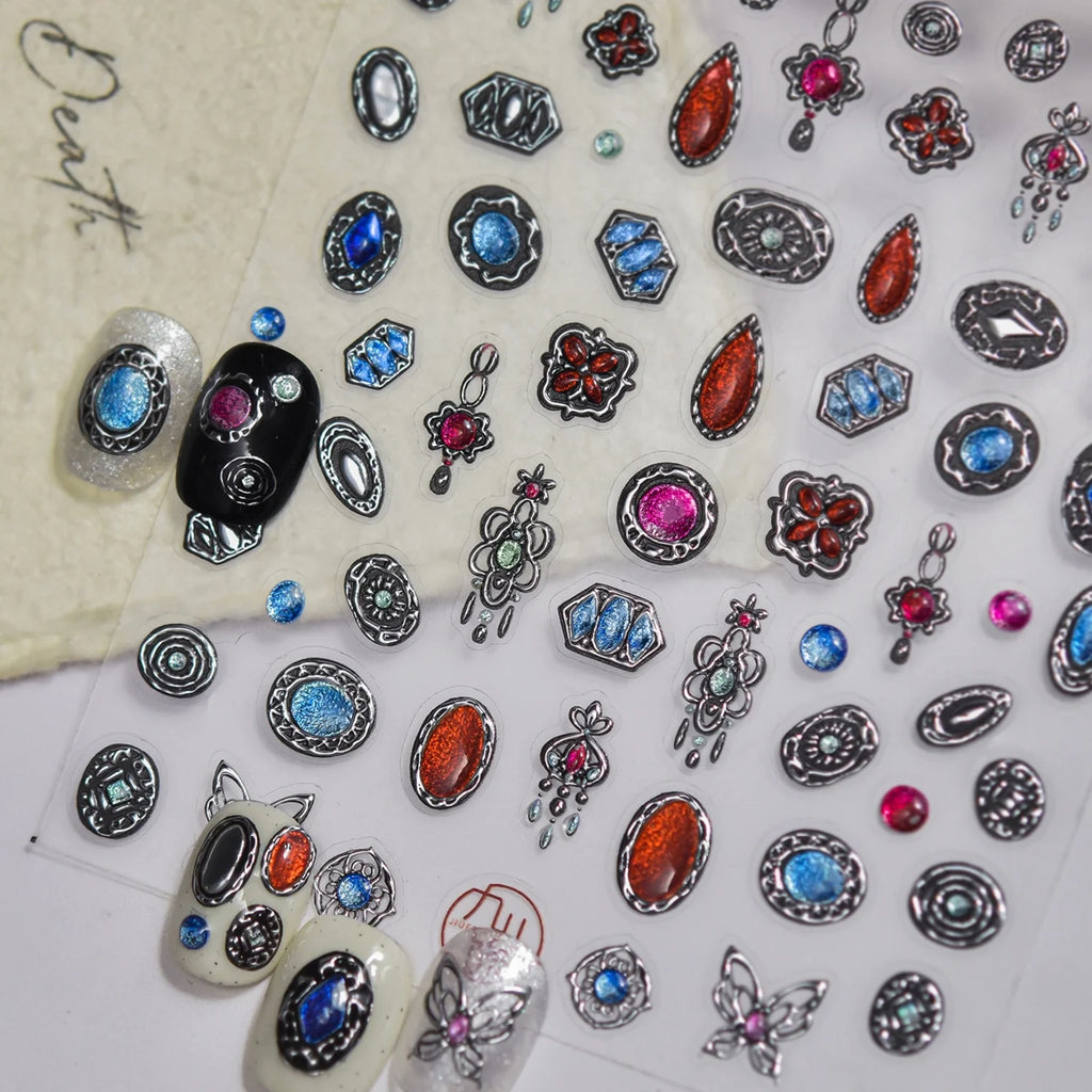 5D Gemstone Embossed Nail Stickers | Diamond Rhinestone Decals Nail Stickers & Decals QXL