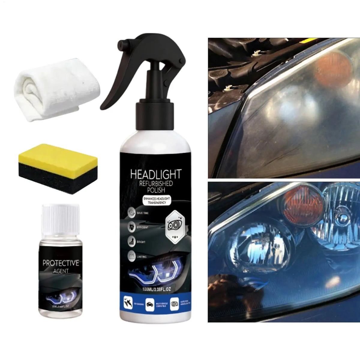 Car Headlight Restoration Spray Kit – Removes Oxidation & Yellowing Headlight Restoration Kit QXL