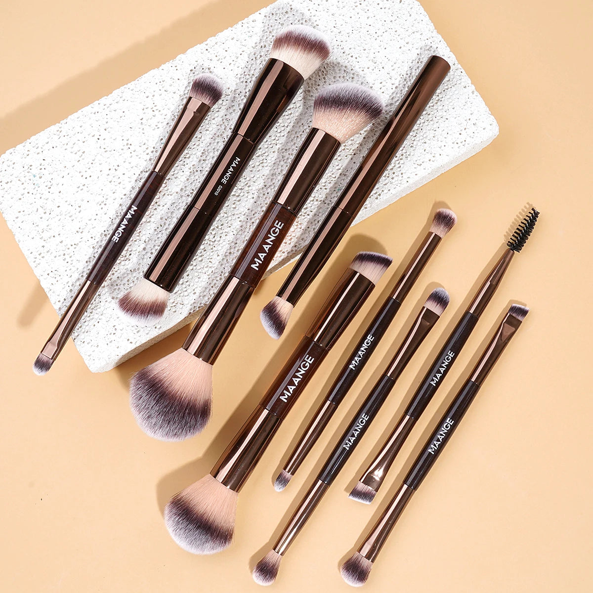 MAANGE 9-Pc Double-Ended Makeup Brush Set | Face & Eye Makeup Brush Set QXL