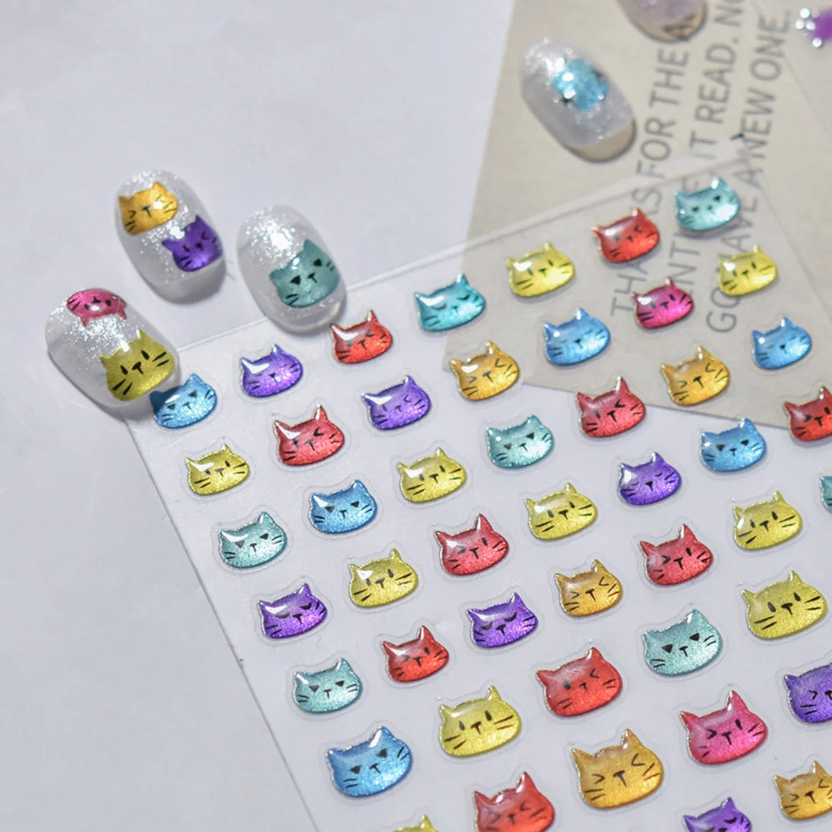 5D Cat Nail Stickers | Rainbow Kitten Cartoon Decals Nail Art Stickers QXL