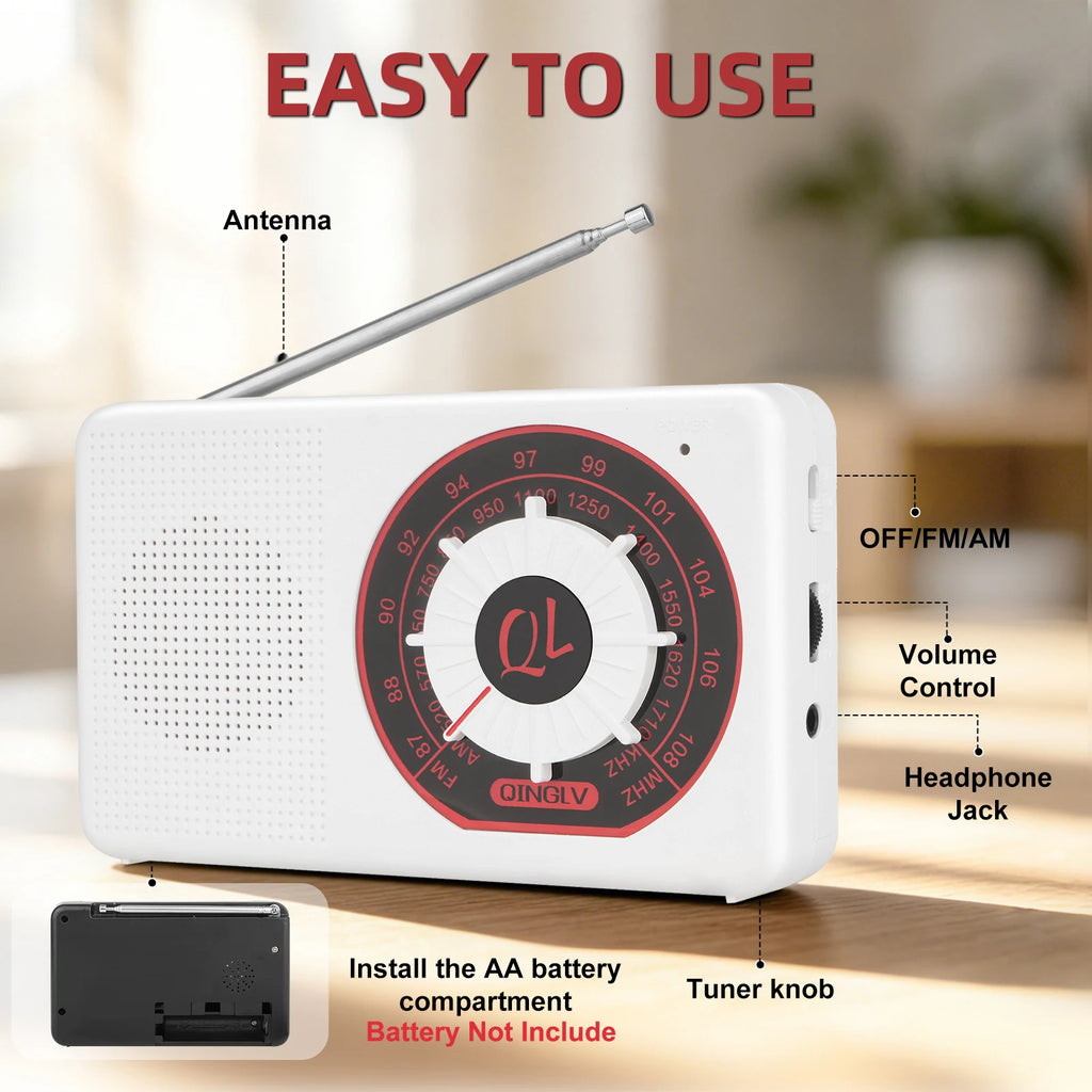 Portable AM/FM Radio | Big Speaker & Earphone Jack – White Portable AM/FM Radio QXL